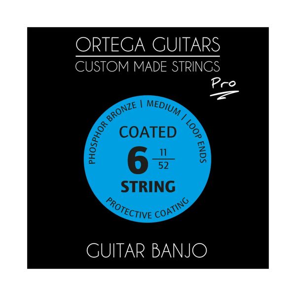 Ortega GBJP-6 Strengesett  6-str. Banjo, Coated Phosphor Bronze